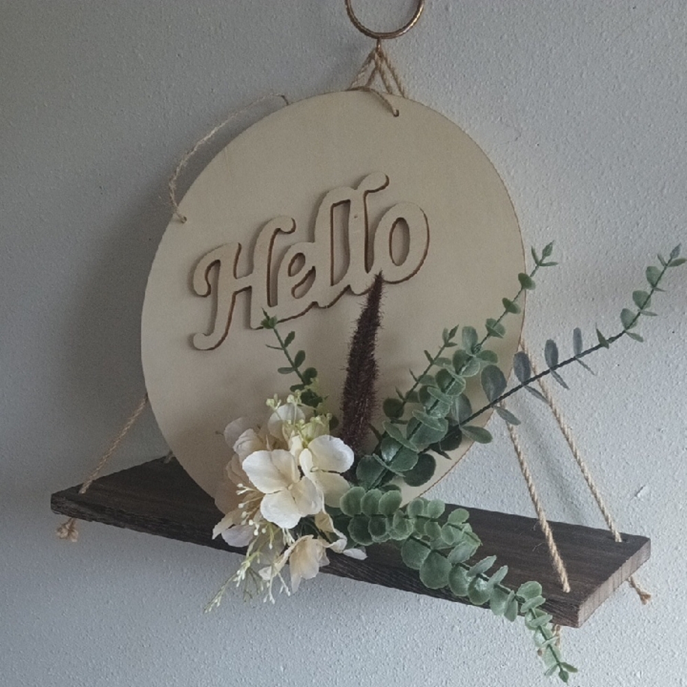 Rustic 'Hello' Wall Hanging with Floral Accents
